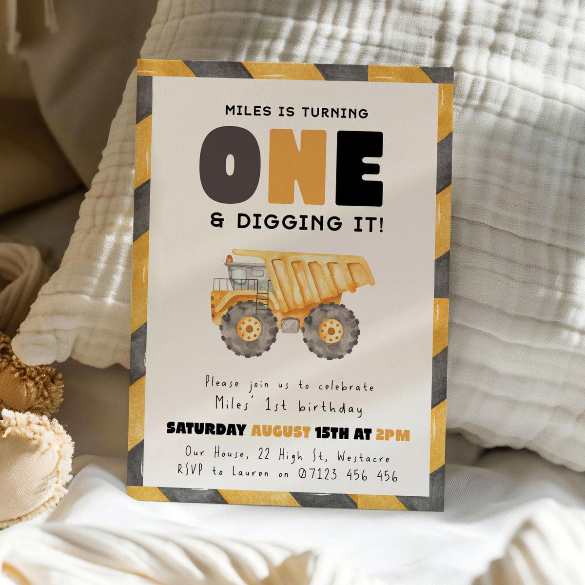 1st Birthday Construction Truck Invite