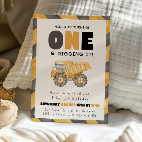 1st Birthday Construction Truck Invite