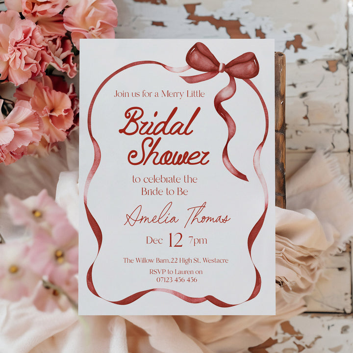 Red Bow Festive Bridal Shower Invitation