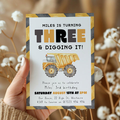 3rd Birthday Construction Truck Invite
