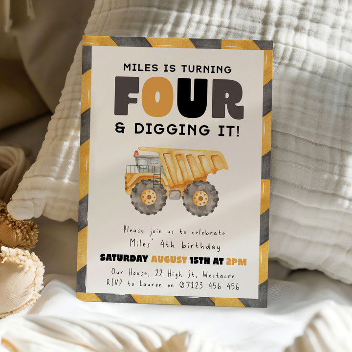 4th Birthday Construction Truck Invite