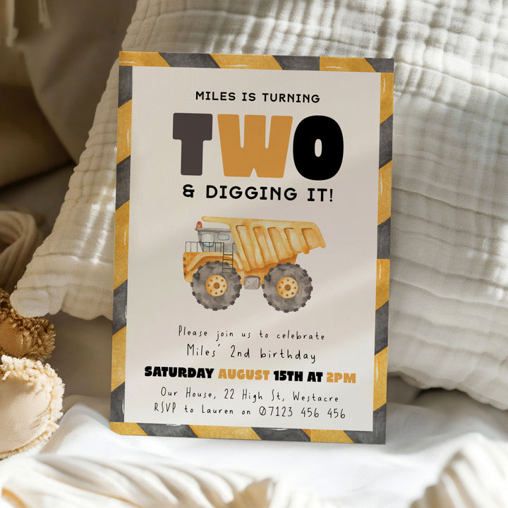2nd Birthday Construction Truck Invite