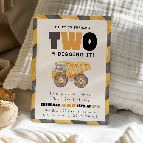 2nd Birthday Construction Truck Invite