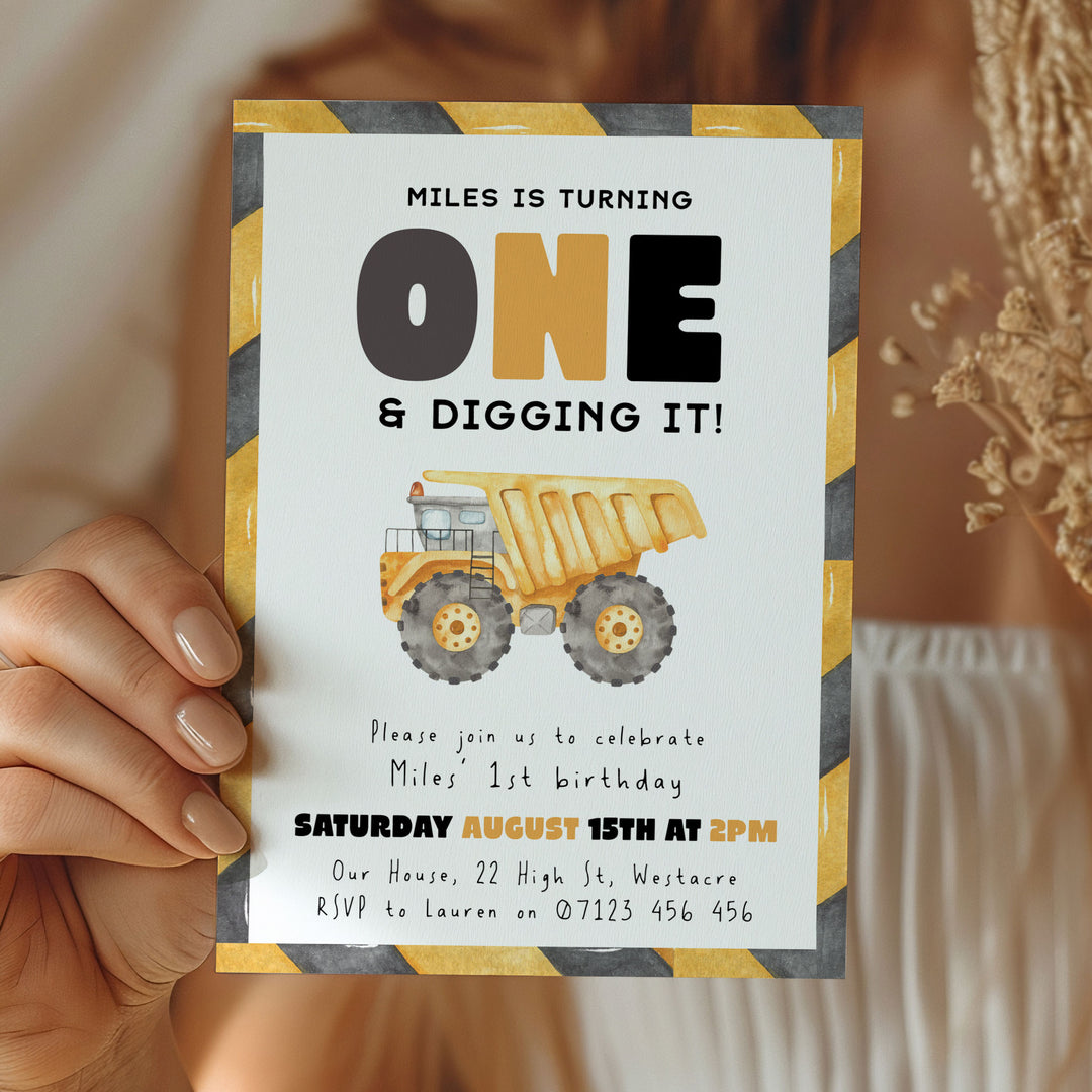 1st Birthday Construction Truck Invite