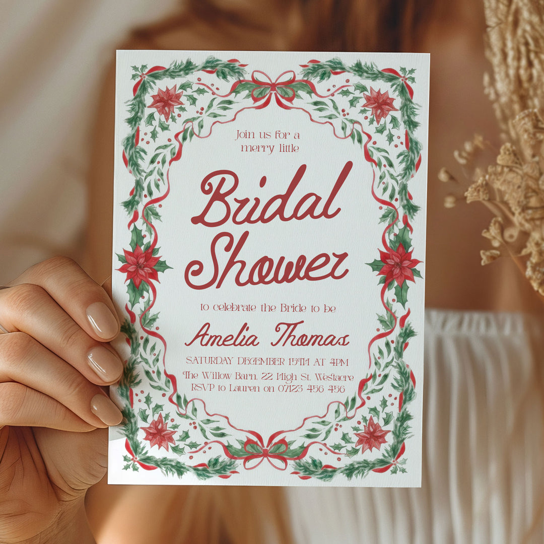 Red Green Floral Bridal Shower Invitation