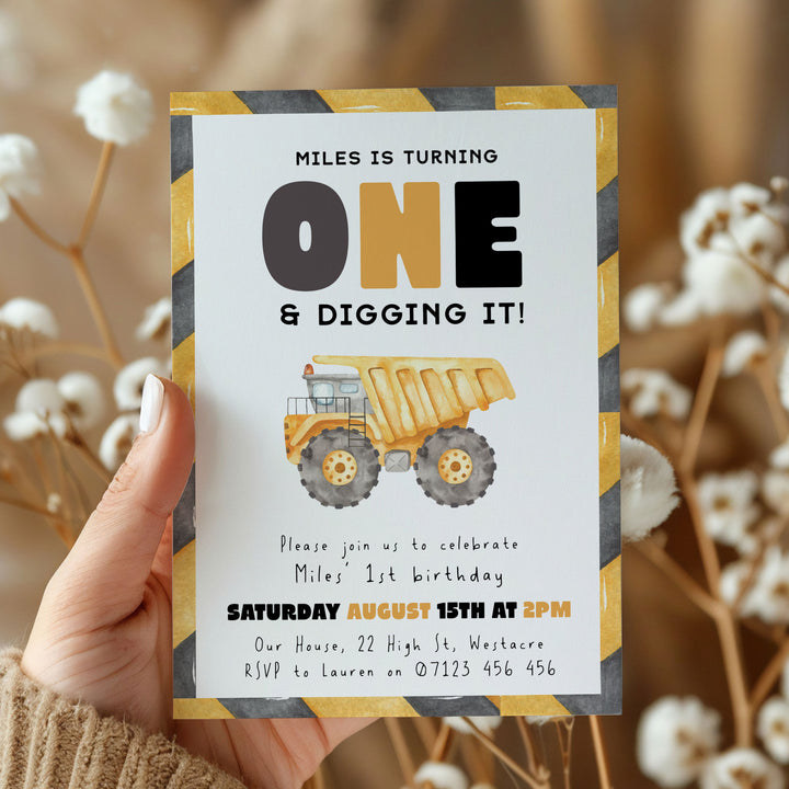 1st Birthday Construction Truck Invite