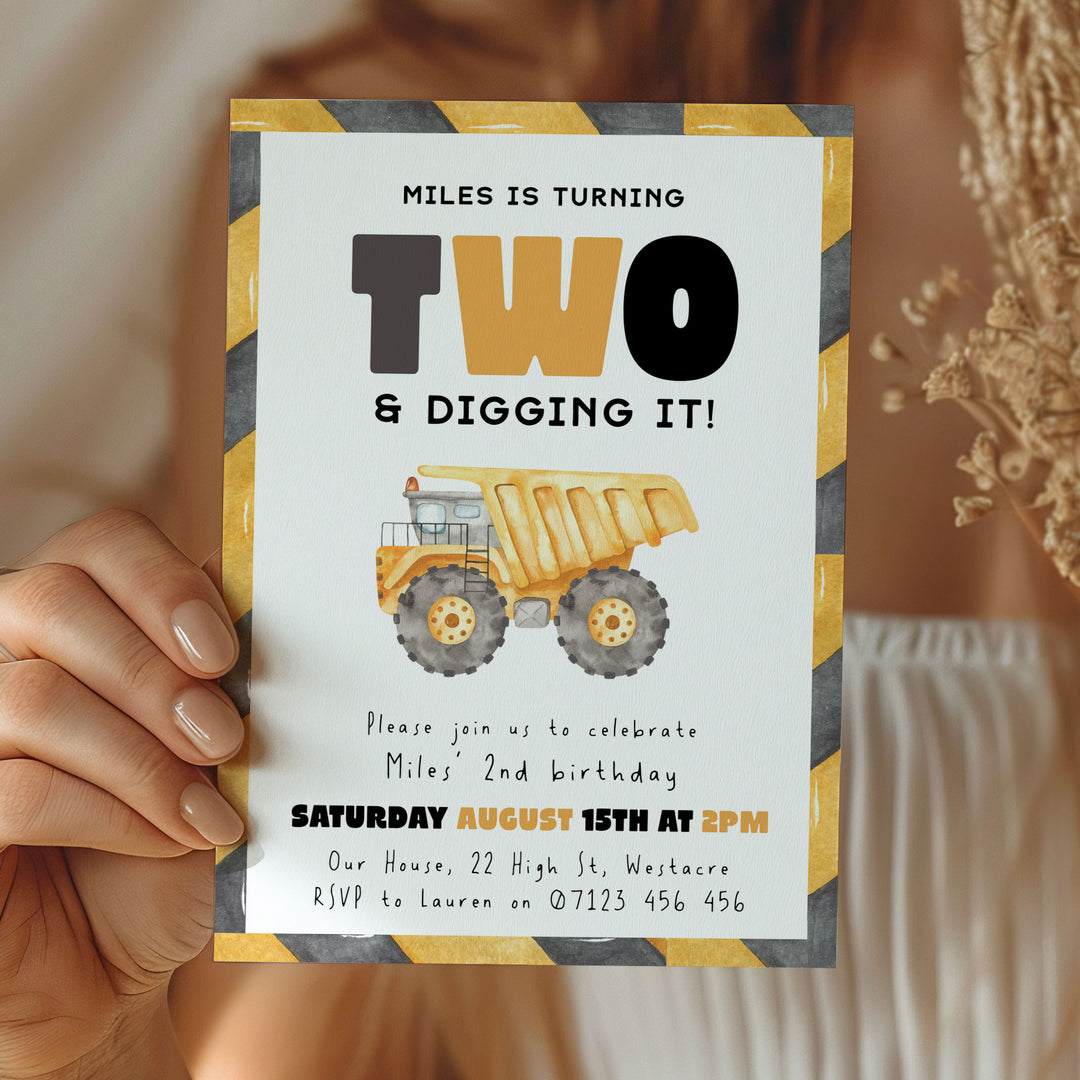 2nd Birthday Construction Truck Invite