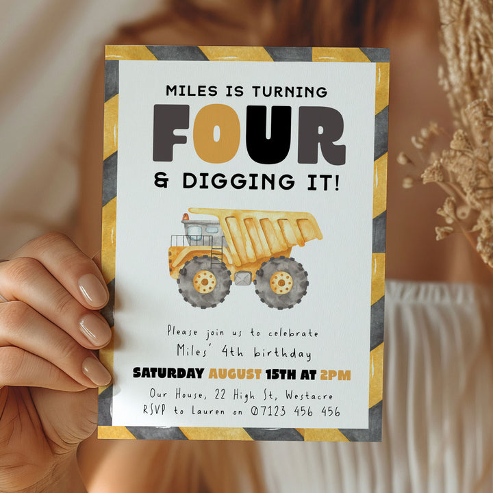 4th Birthday Construction Truck Invite