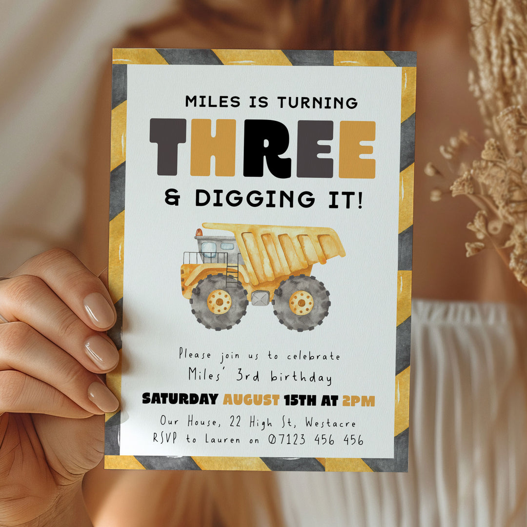 3rd Birthday Construction Truck Invite