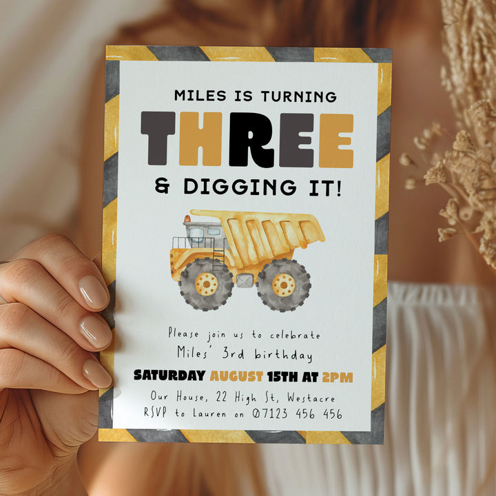 3rd Birthday Construction Truck Invite