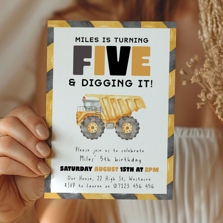 5th Birthday Construction Truck Invite
