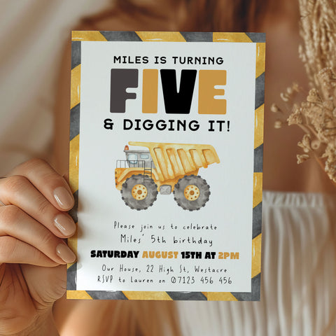 5th Birthday Construction Truck Invite