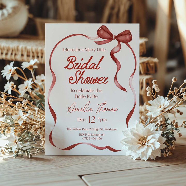 Red Bow Festive Bridal Shower Invitation