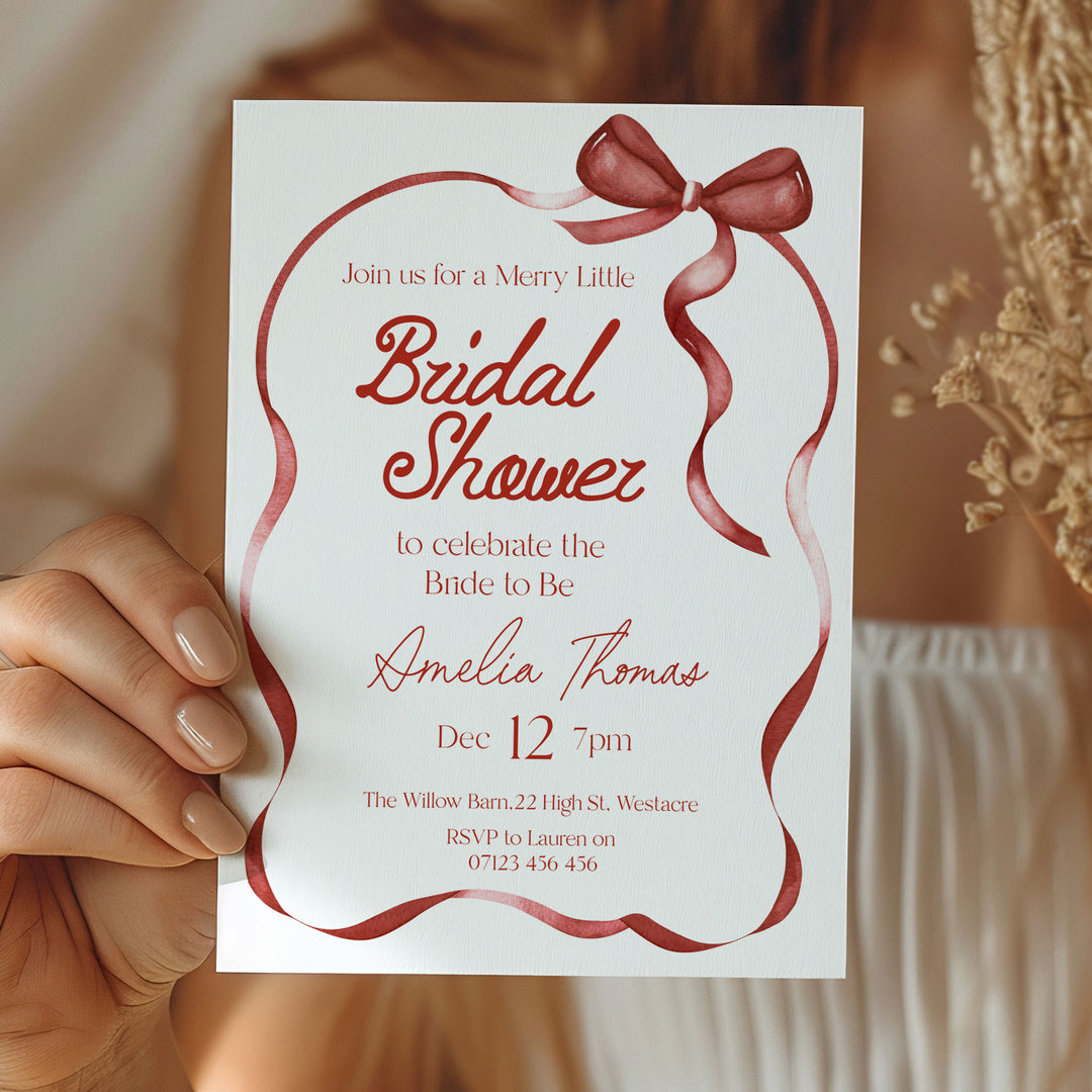 Red Bow Festive Bridal Shower Invitation