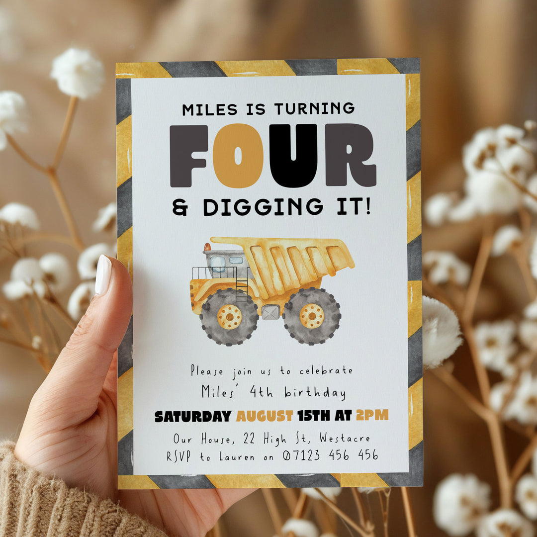 4th Birthday Construction Truck Invite