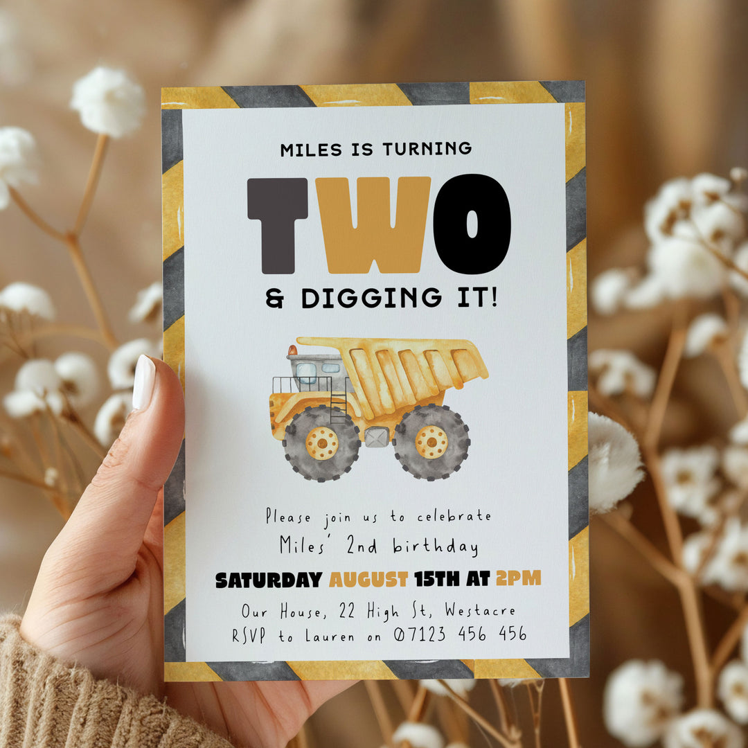 2nd Birthday Construction Truck Invite