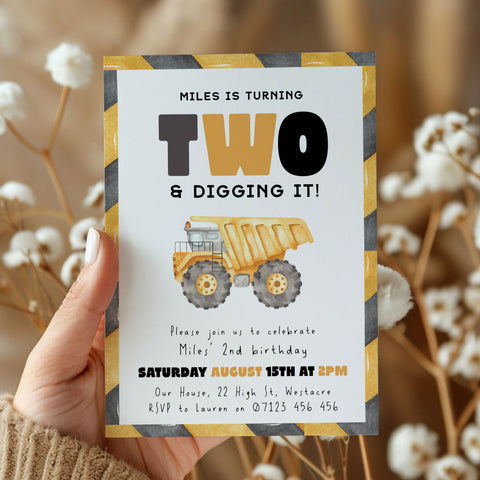 2nd Birthday Construction Truck Invite