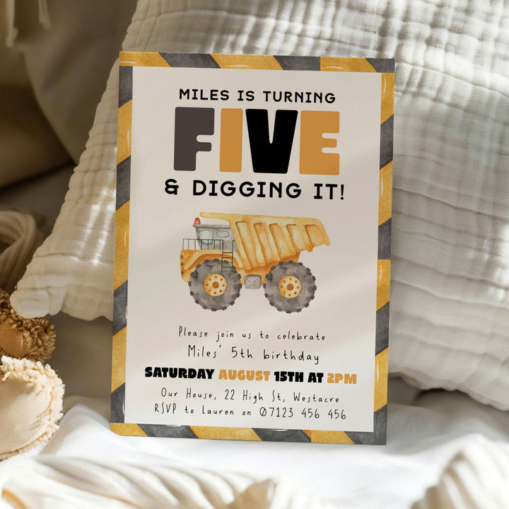 5th Birthday Construction Truck Invite