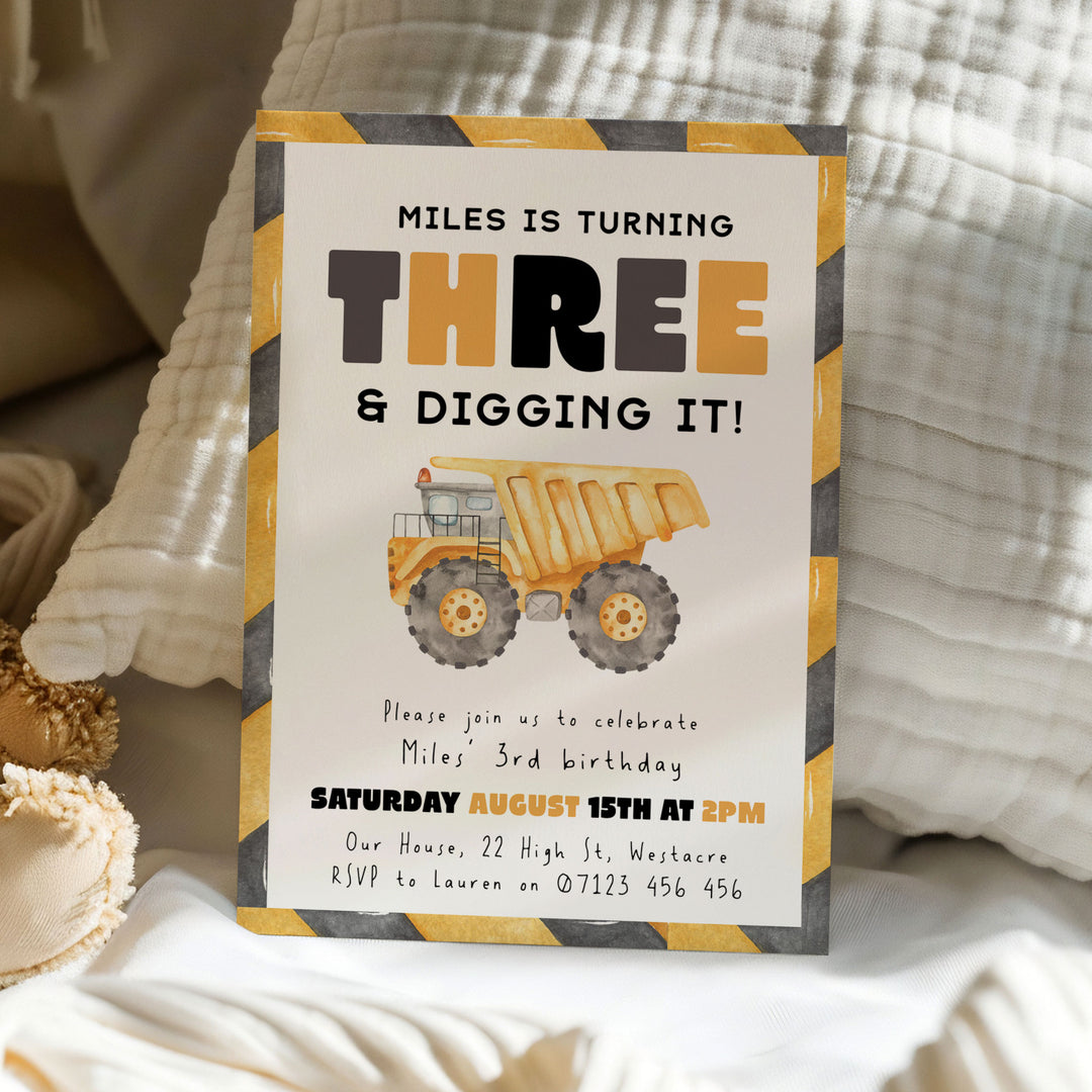 3rd Birthday Construction Truck Invite