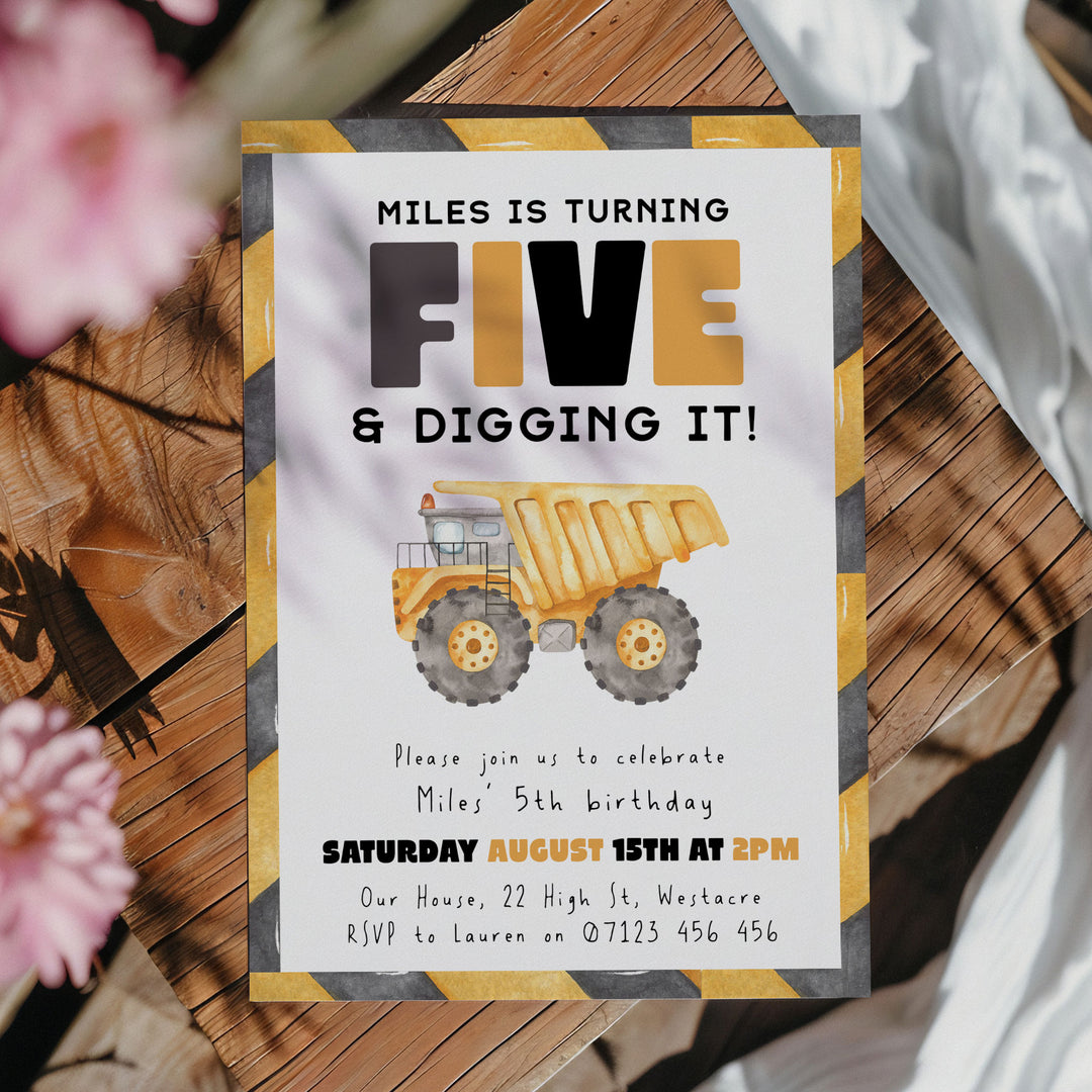 5th Birthday Construction Truck Invite