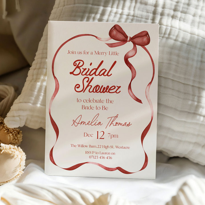 Red Bow Festive Bridal Shower Invitation