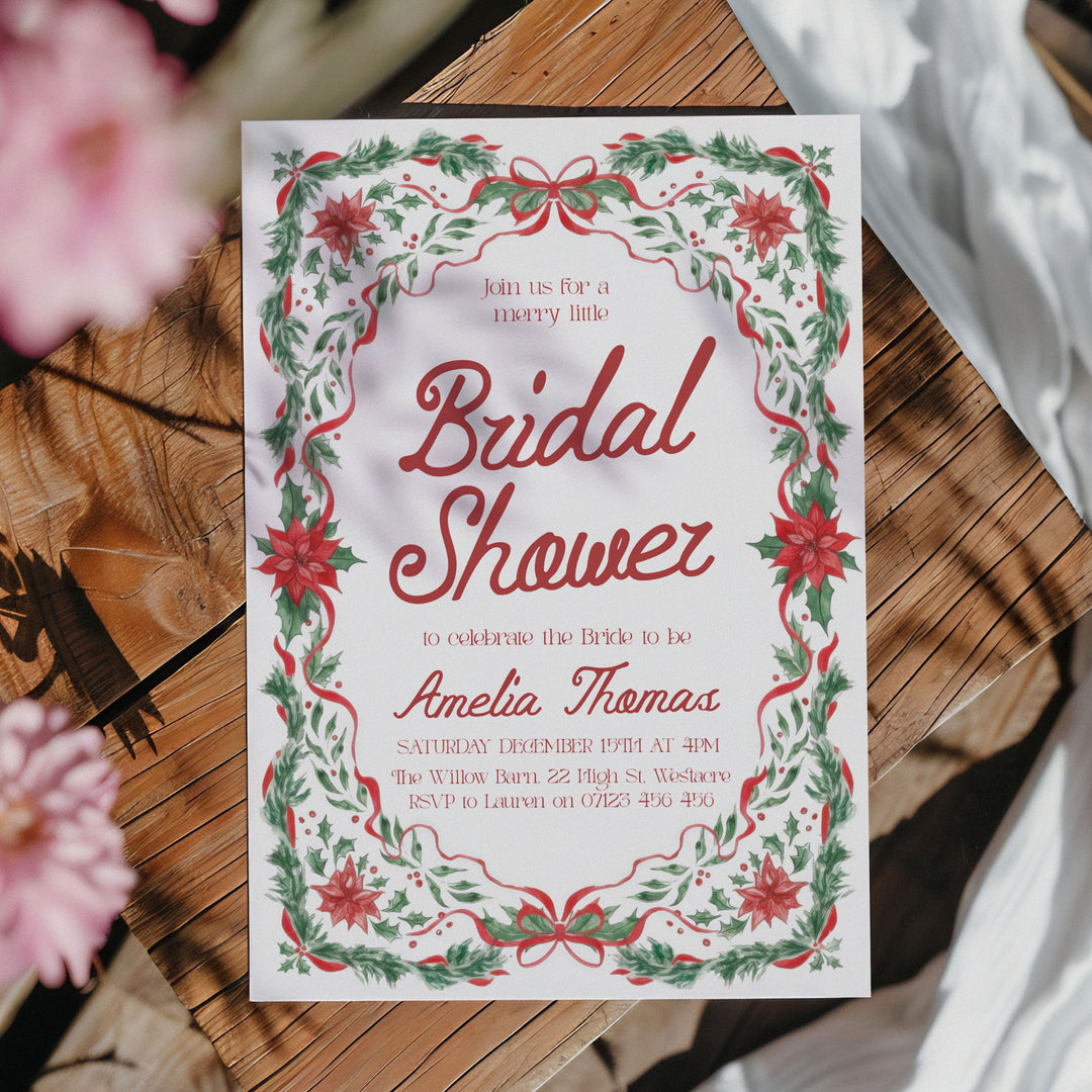 Red Green Floral Bridal Shower Invitation