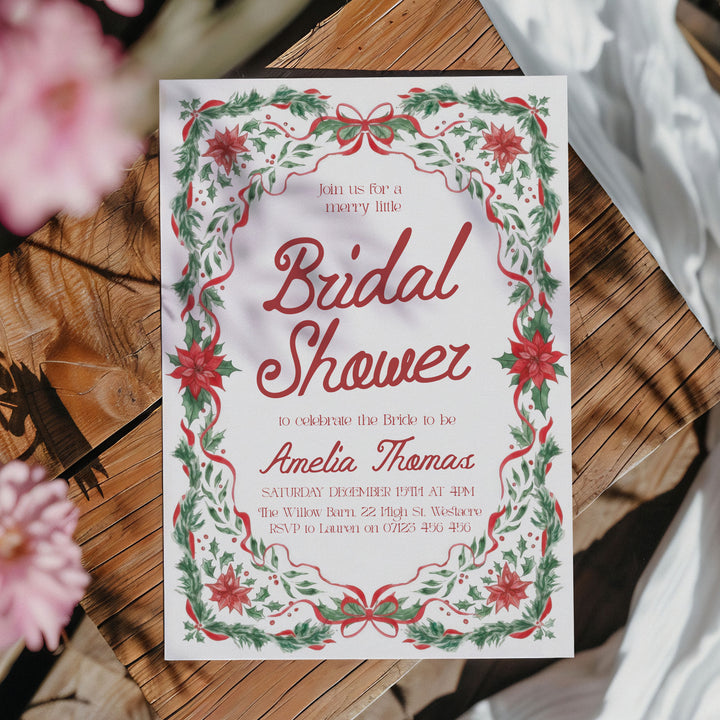 Red Green Floral Bridal Shower Invitation