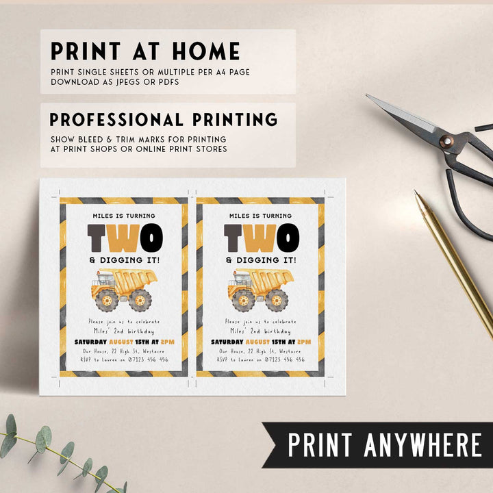 2nd Birthday Construction Truck Invite