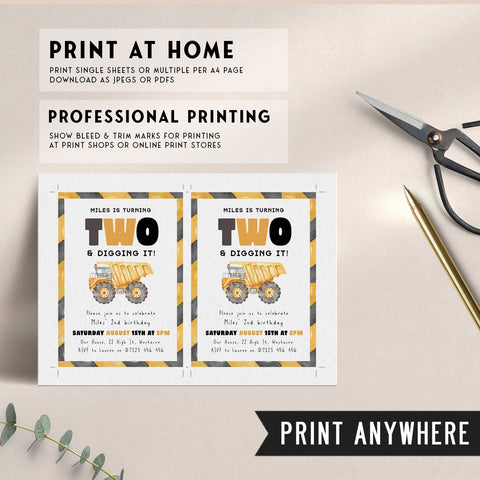 2nd Birthday Construction Truck Invite