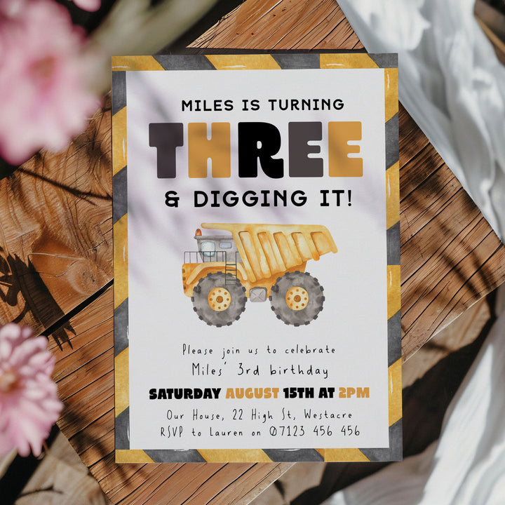 3rd Birthday Construction Truck Invite