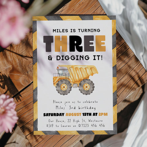 3rd Birthday Construction Truck Invite