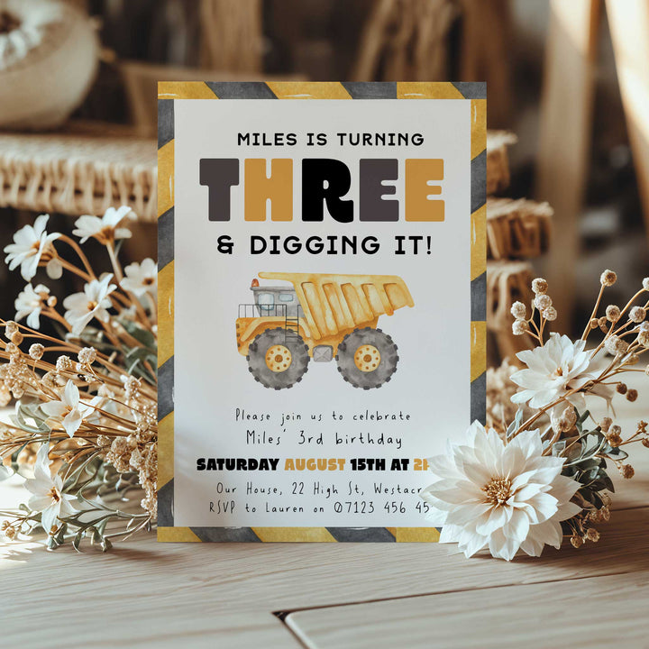 3rd Birthday Construction Truck Invite