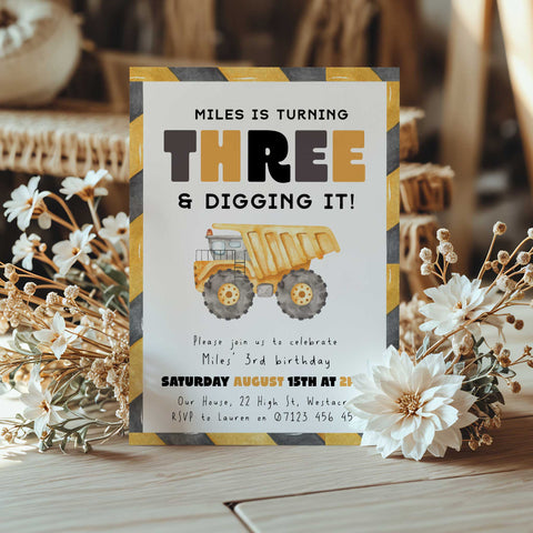 3rd Birthday Construction Truck Invite