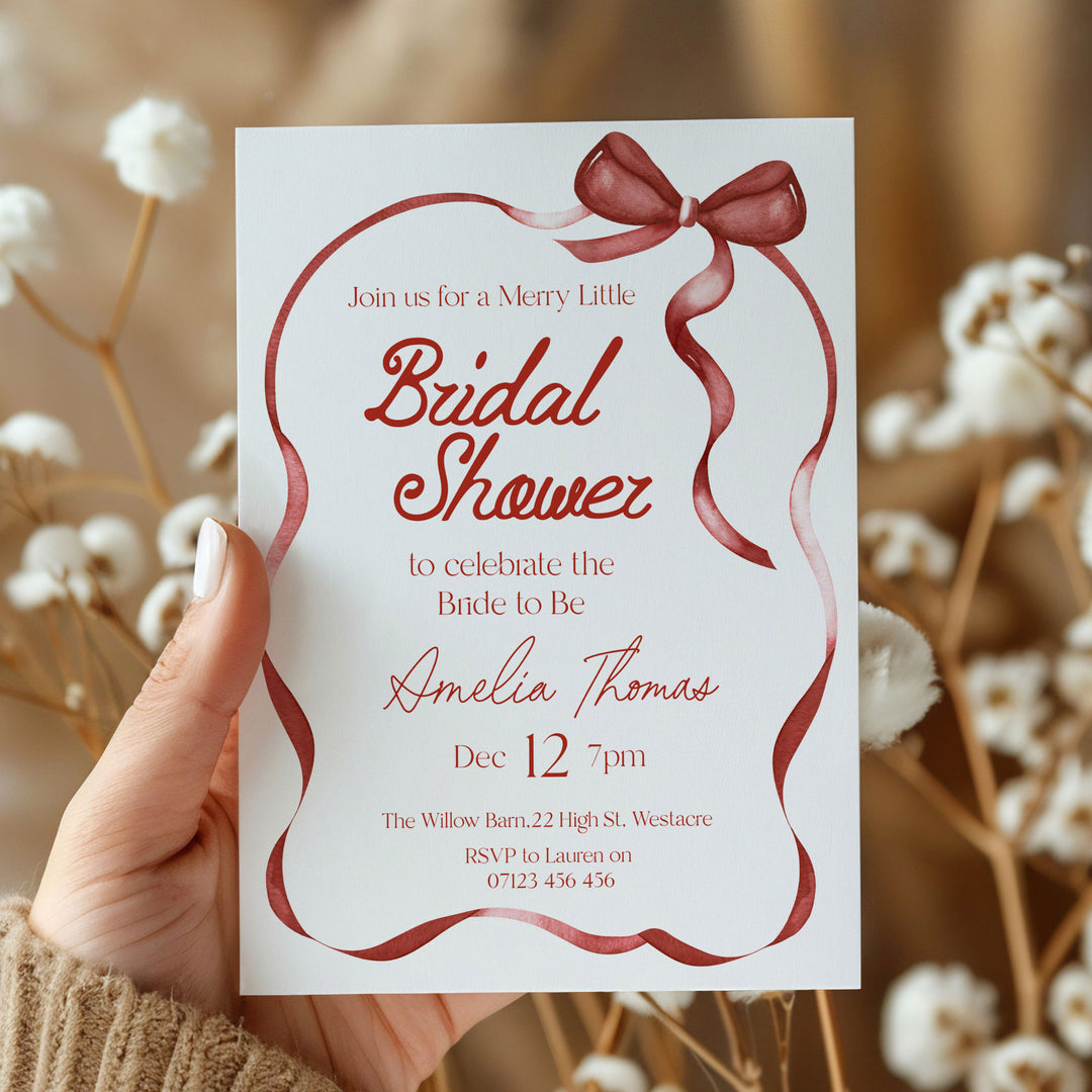 Red Bow Festive Bridal Shower Invitation