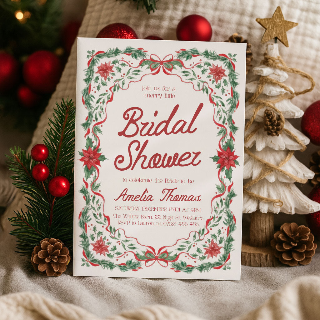 Red Green Floral Bridal Shower Invitation
