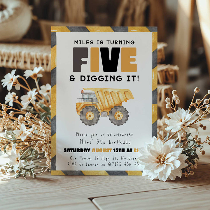 5th Birthday Construction Truck Invite