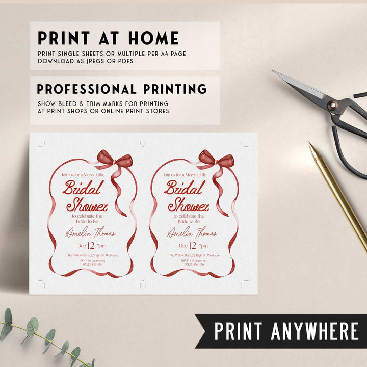 Red Bow Festive Bridal Shower Invitation