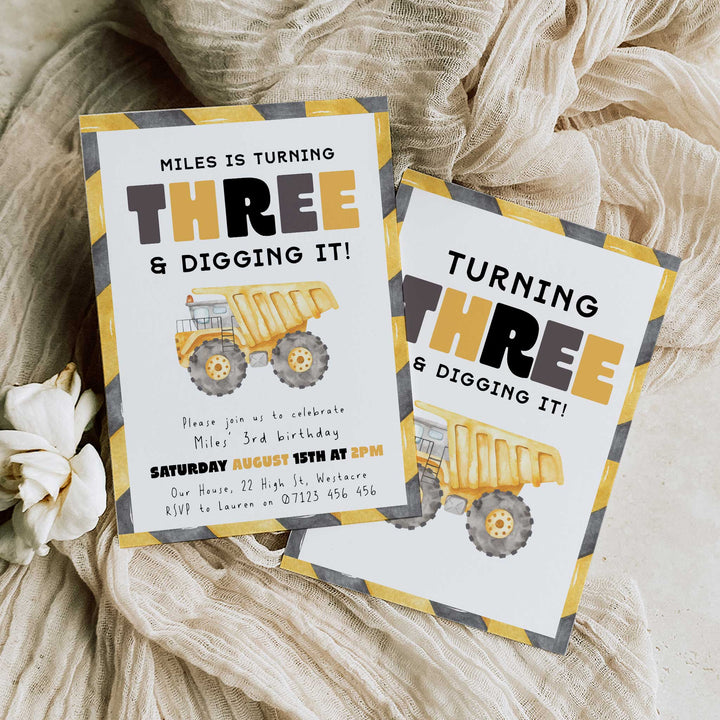 3rd Birthday Construction Truck Invite