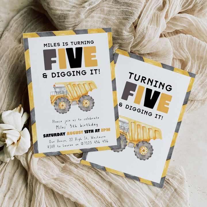 5th Birthday Construction Truck Invite