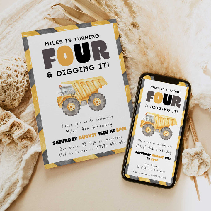 4th Birthday Construction Truck Invite