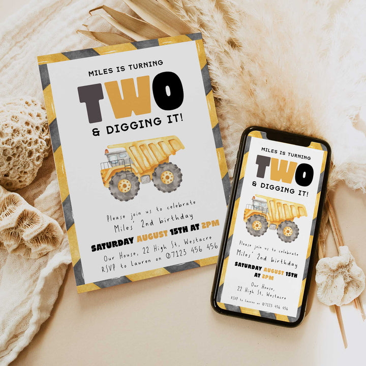 2nd Birthday Construction Truck Invite