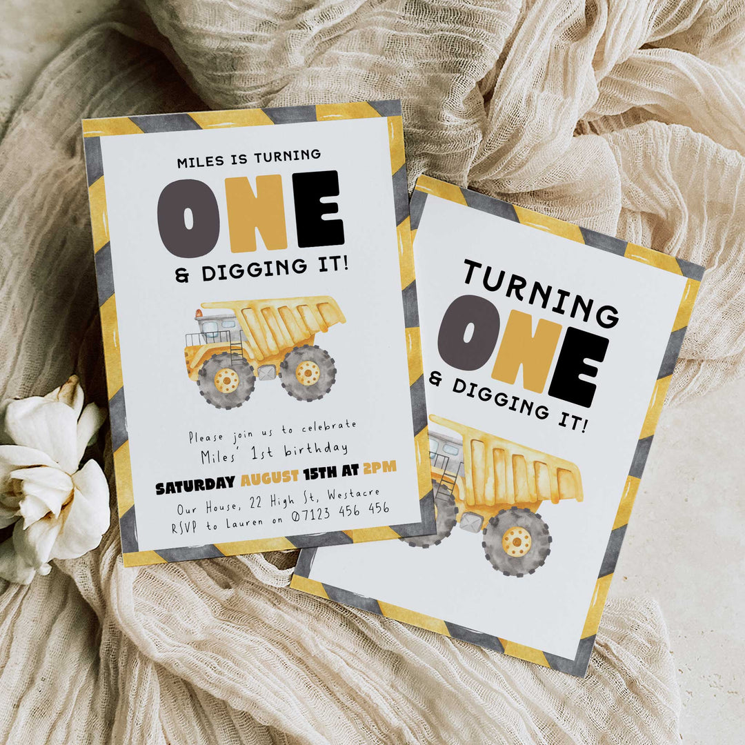 1st Birthday Construction Truck Invite