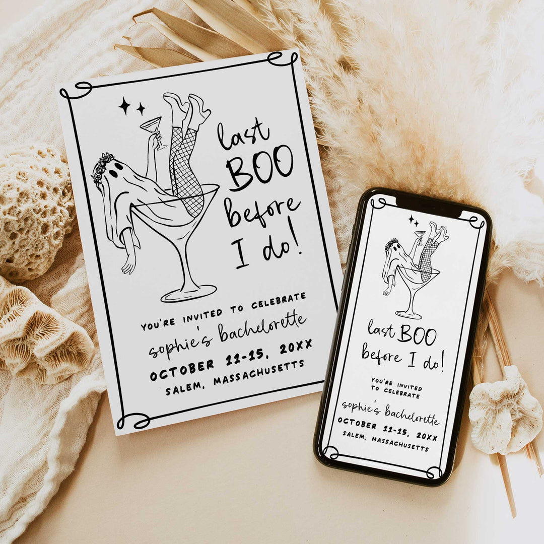 Last Boo Before I Do Martini Glass Bachelorette Invitation