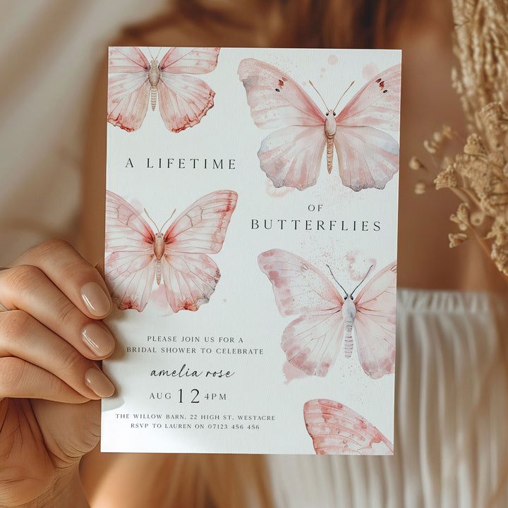Pink Lifetime Of Butterflies Bridal Invitation