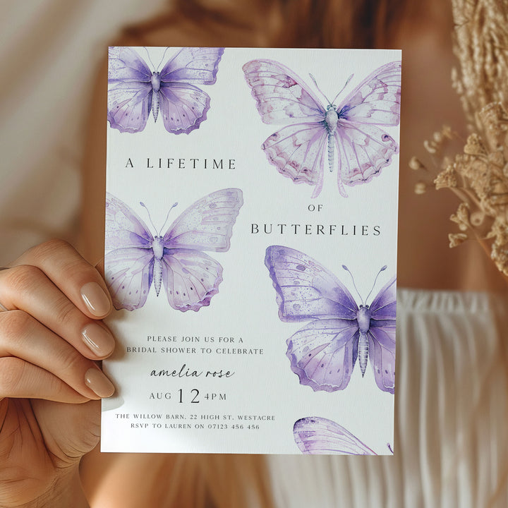 Purple Lifetime Of Butterflies Bridal Invitation