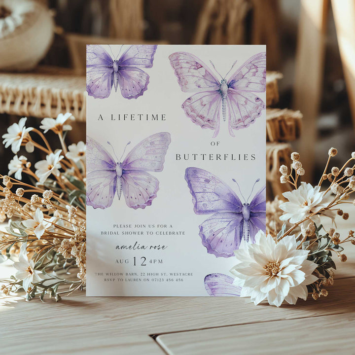 Purple Lifetime Of Butterflies Bridal Invitation