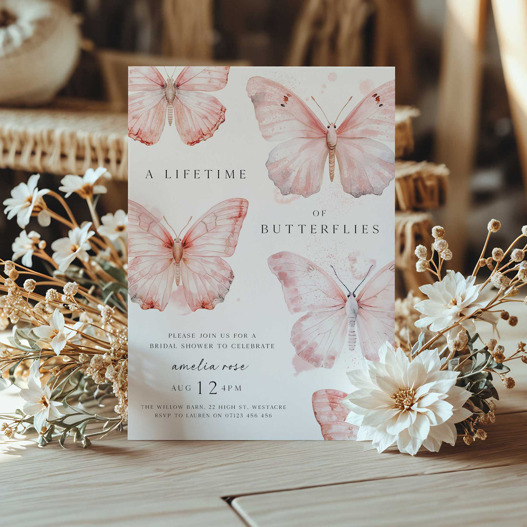 Pink Lifetime Of Butterflies Bridal Invitation