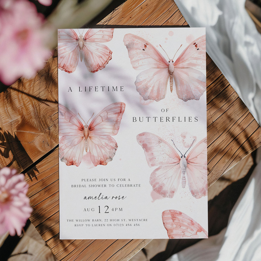 Pink Lifetime Of Butterflies Bridal Invitation