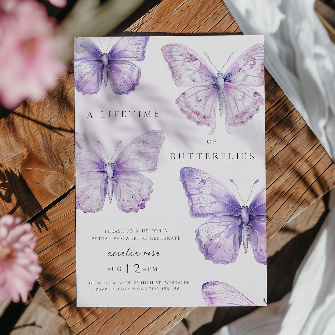 Purple Lifetime Of Butterflies Bridal Invitation