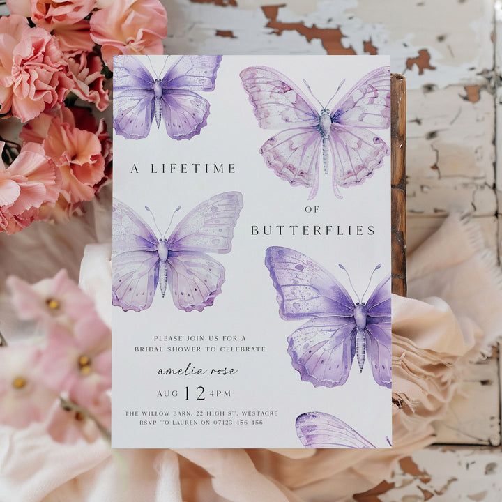 Purple Lifetime Of Butterflies Bridal Invitation